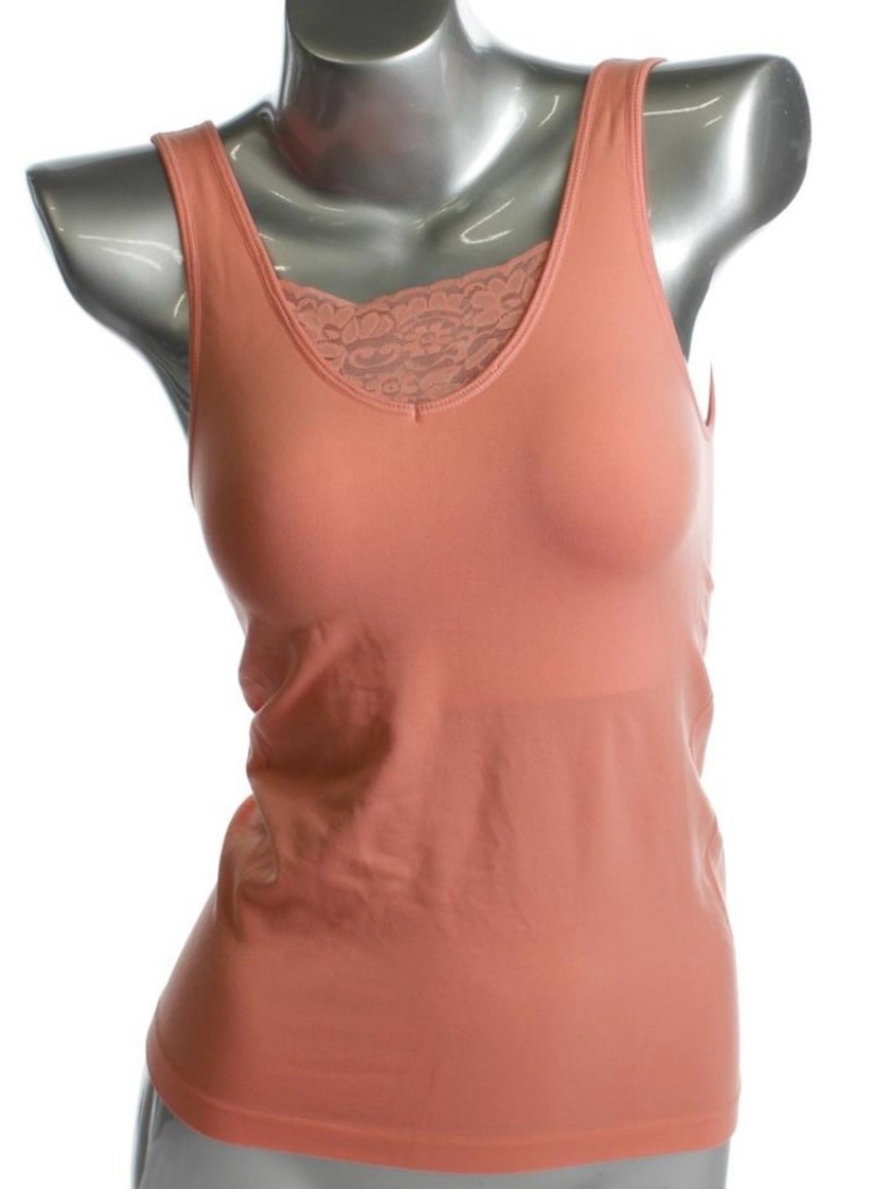 Rhonda Shear Coral Tank Top with Built in Bra EUC